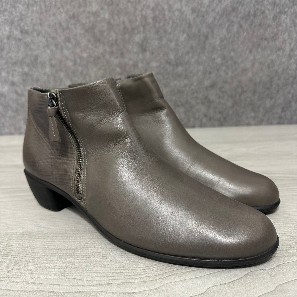 ECCO Touch 35 Ankle Boots Womens 42 US 11-11.5 Grey Leather Block Heel Booties
